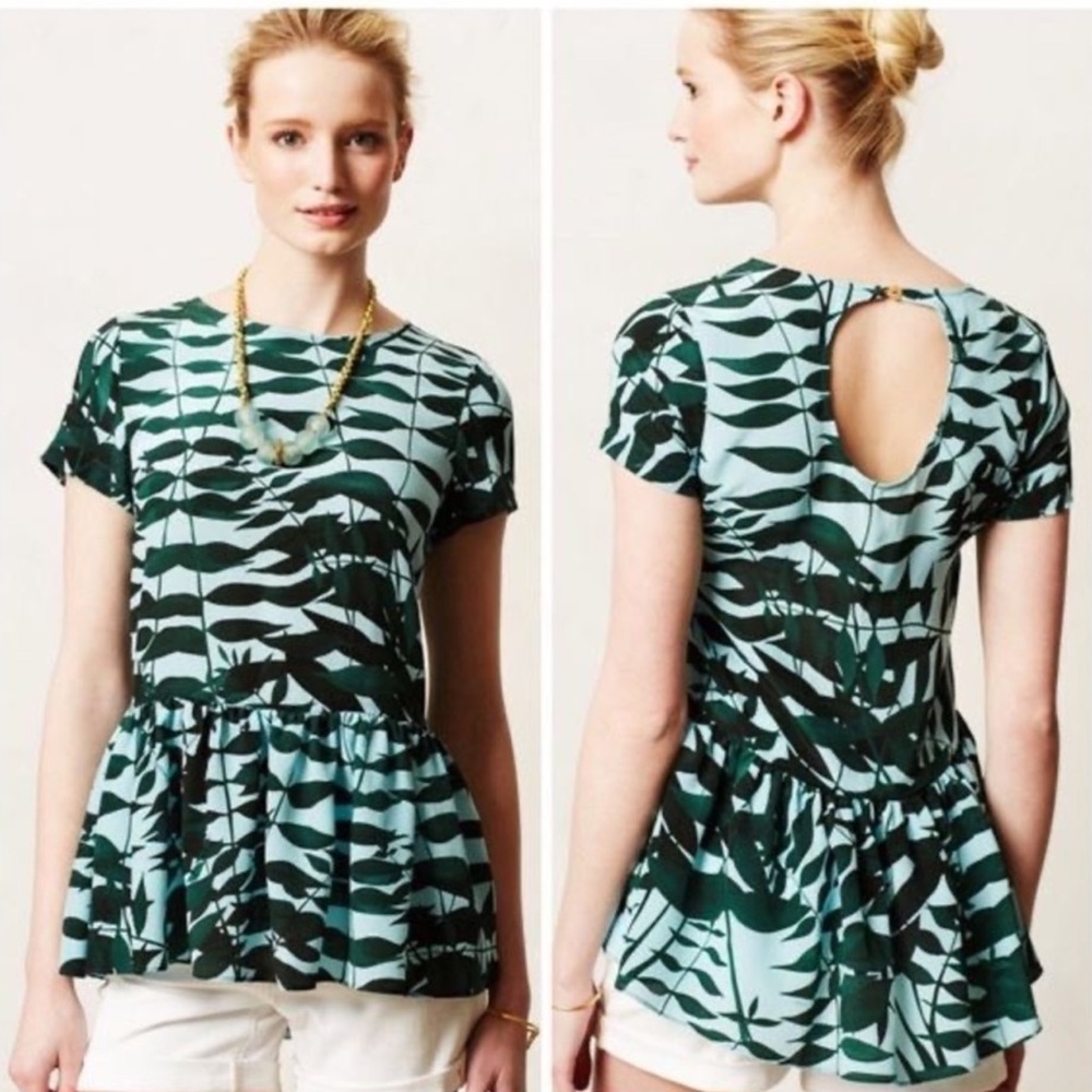 Anthropologie Rachel Rose Silk Peplum Blouse Size Medium